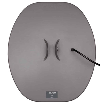 Garrett Axiom 16 inch by 14 inch DD search coil with semi-elliptical geometry and protective cover for gold prospecting