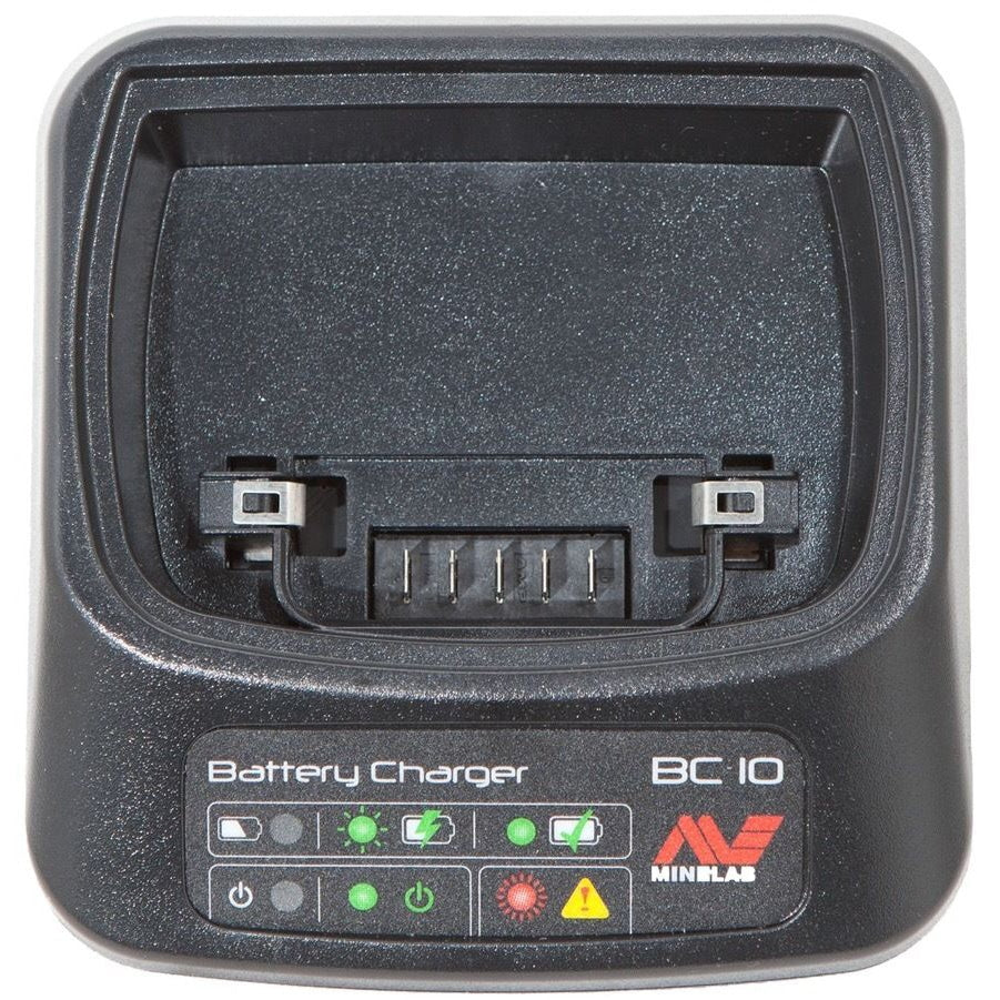 Close-up of Minelab charging station connections and cable ports