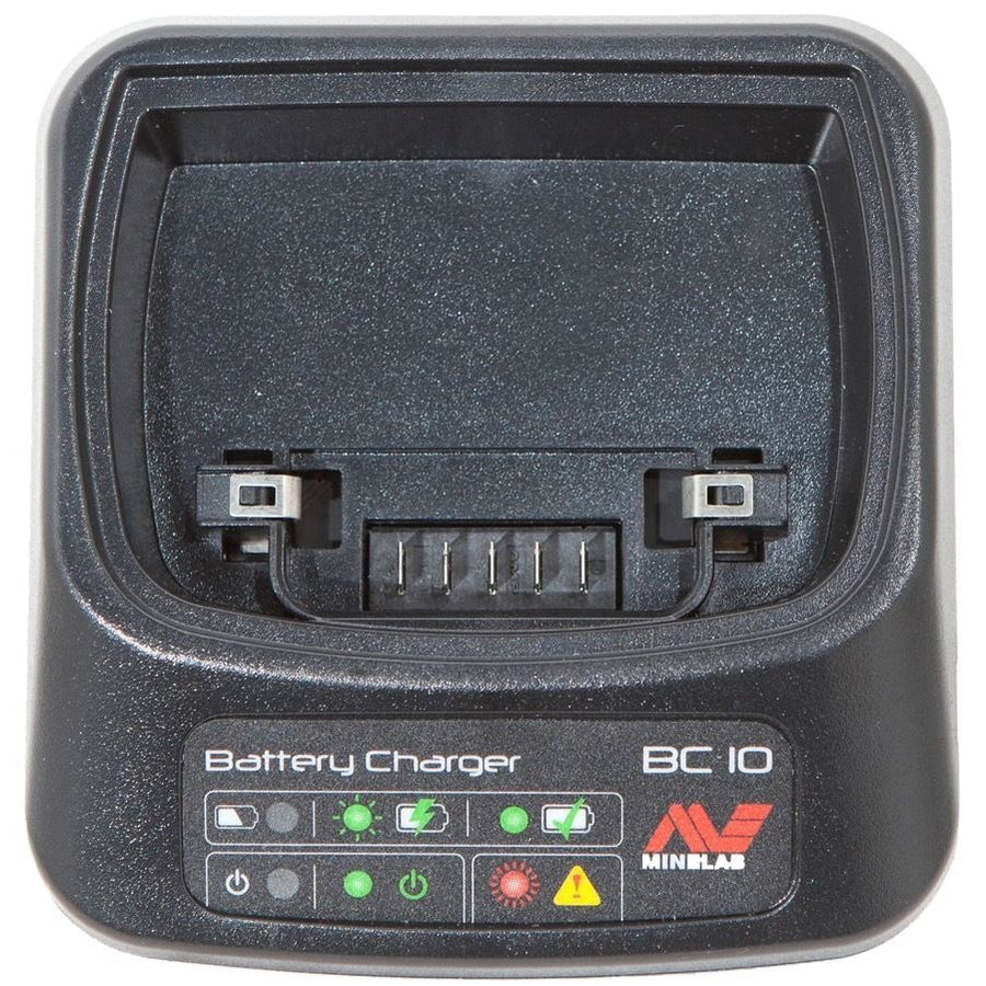 Close-up of Minelab charging station connections and cable ports