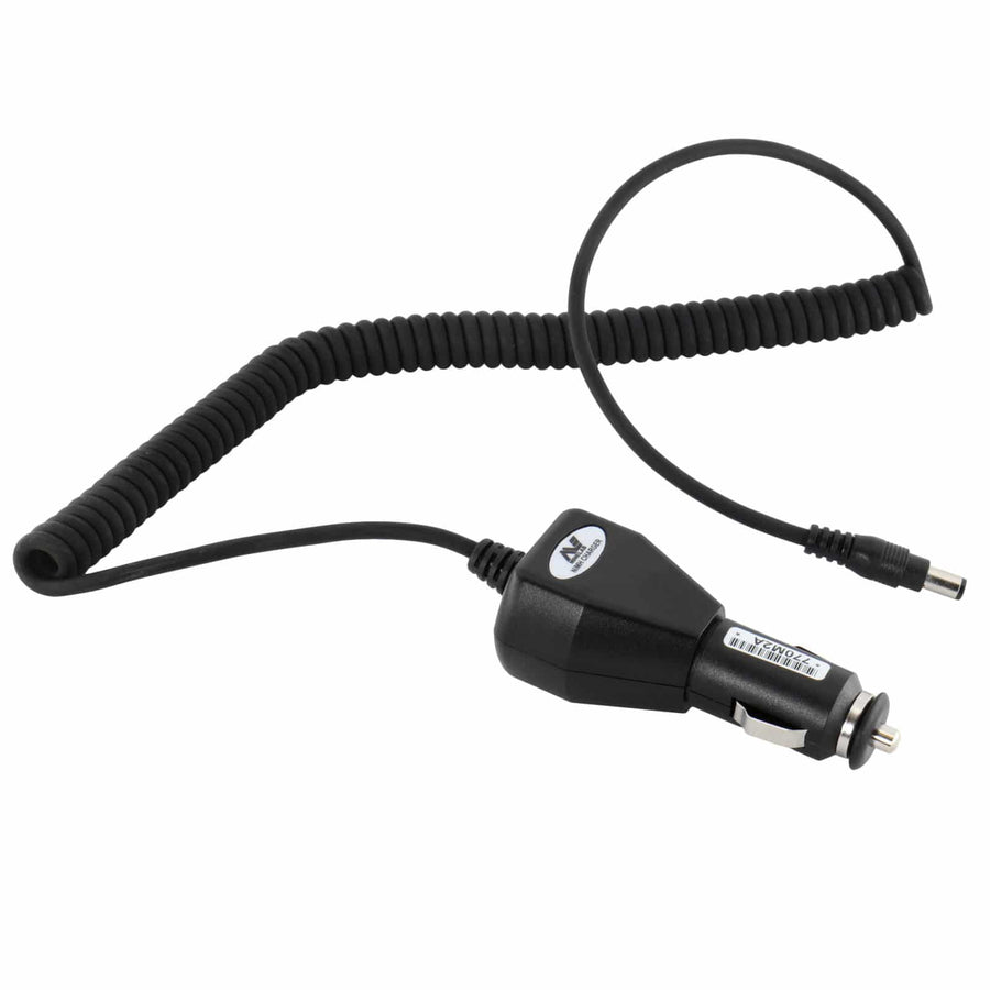 Minelab 12V car charger packaging and specifications label