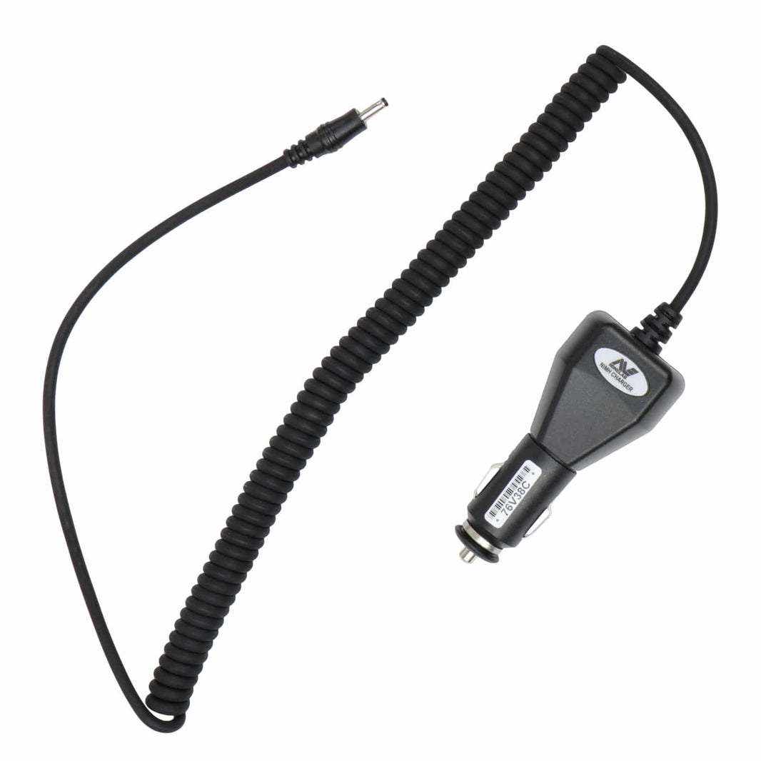 Minelab 12V car charger with cord and automotive plug connector