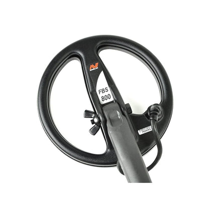 Close-up view of Minelab 8 inch DD coil showing waterproof construction