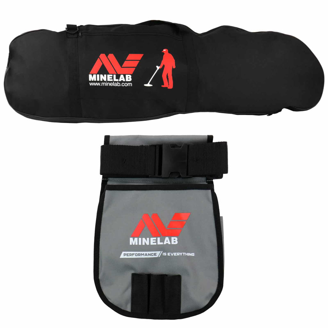 Minelab black padded carry bag and grey finds pouch product bundle