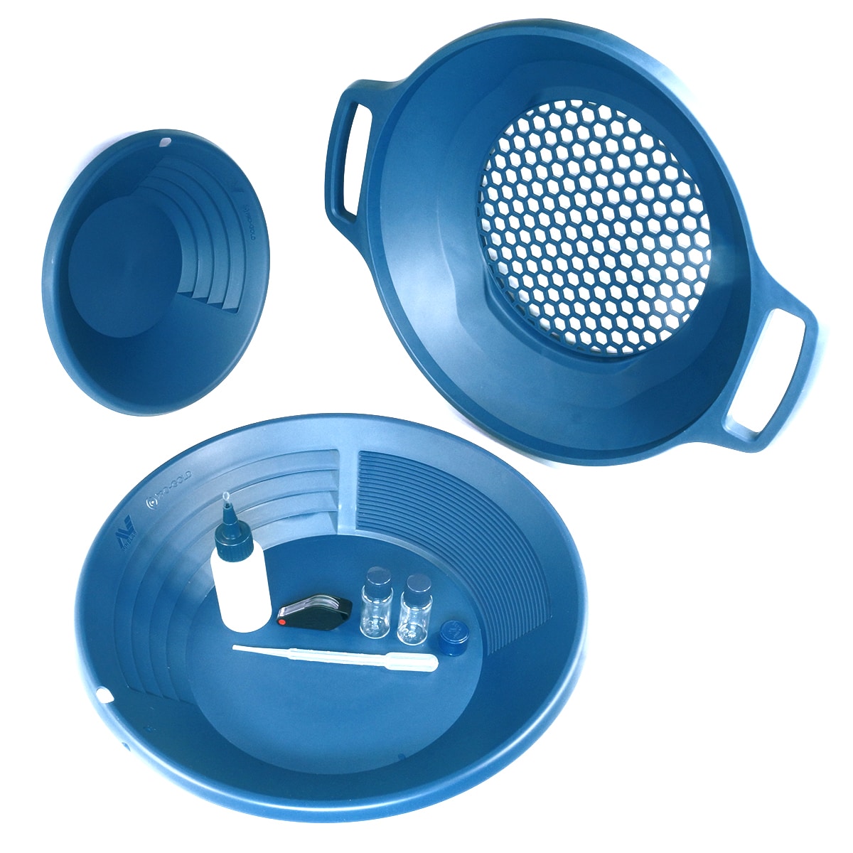 Minelab PRO-GOLD complete gold panning kit with all components displayed