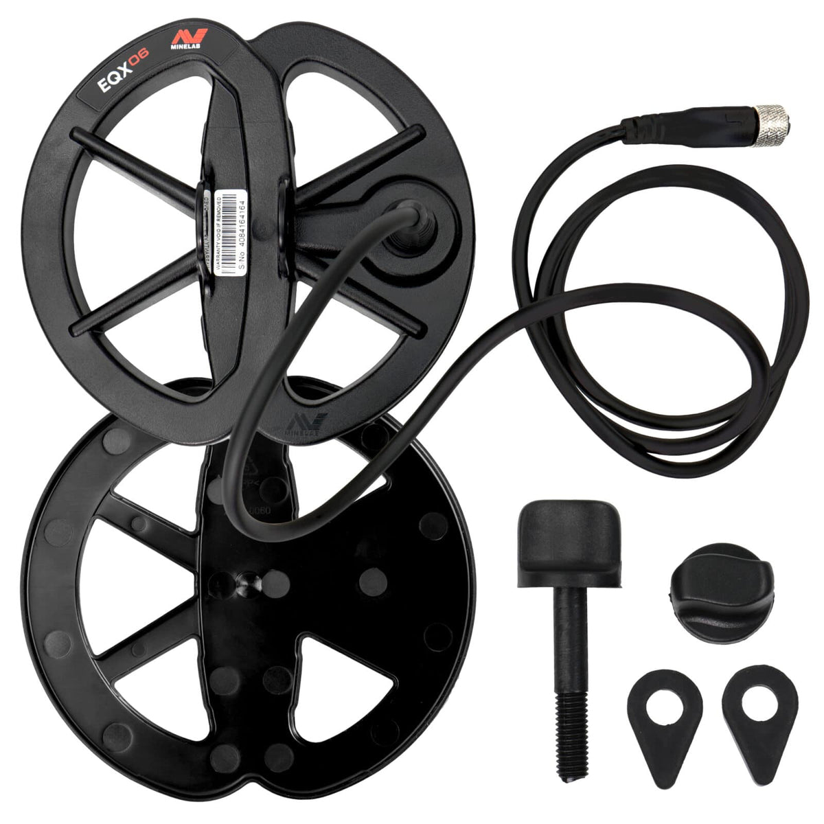 Minelab EQX 06 six-inch waterproof Double-D search coil with protective skid plate and hardware  