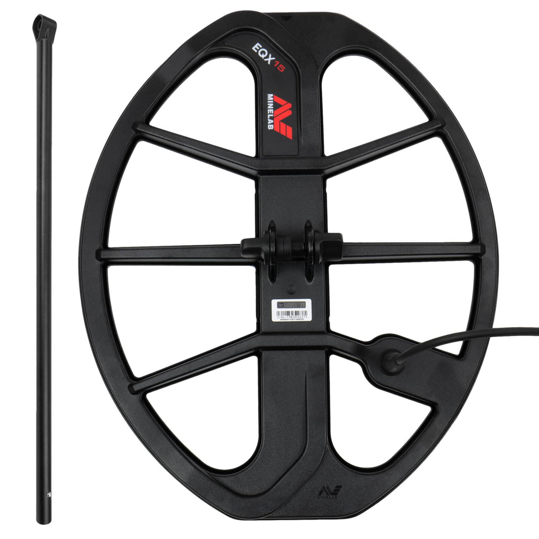 Minelab EQX 15 DD waterproof coil and lower rod package contents
