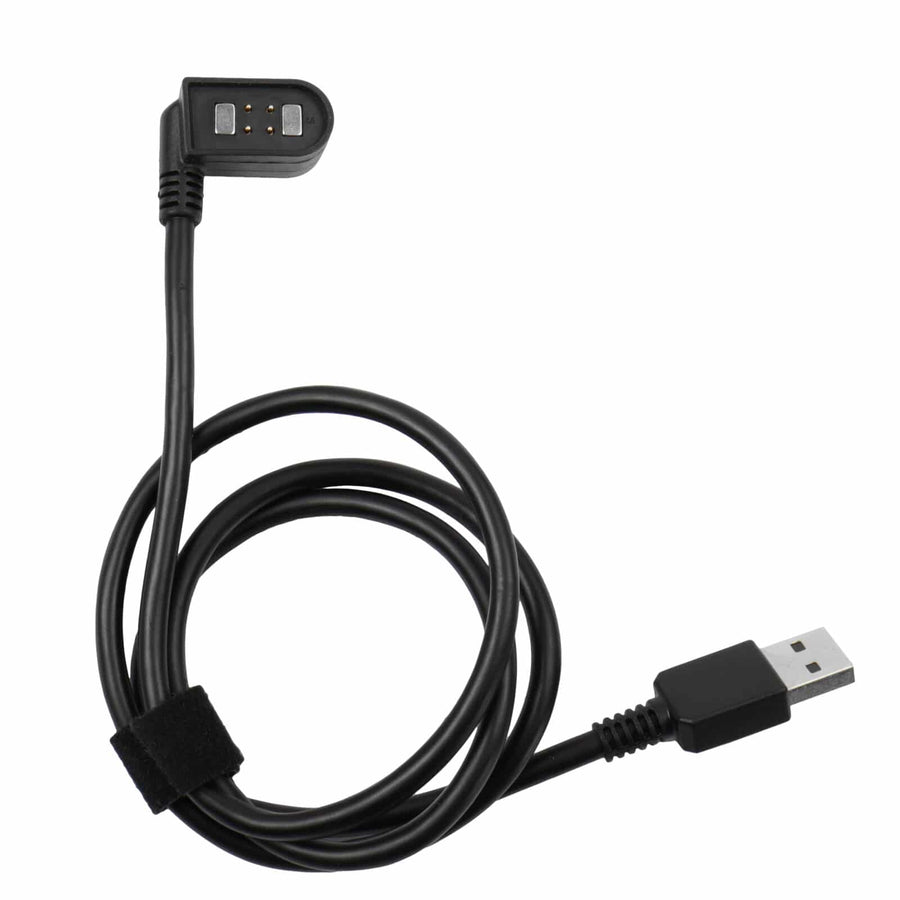 Close-up view of magnetic charging connector for Minelab Equinox and X-Terra metal detectors