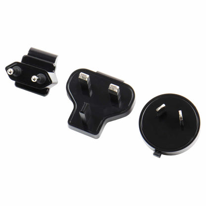 Close-up of Minelab 4-port USB charger with international plug configurations