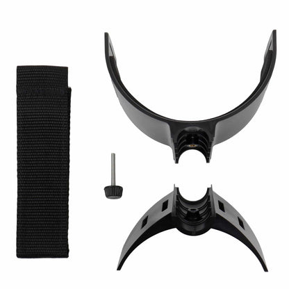 Minelab armrest kit components including arm cup, strap, and rear stand on white background
