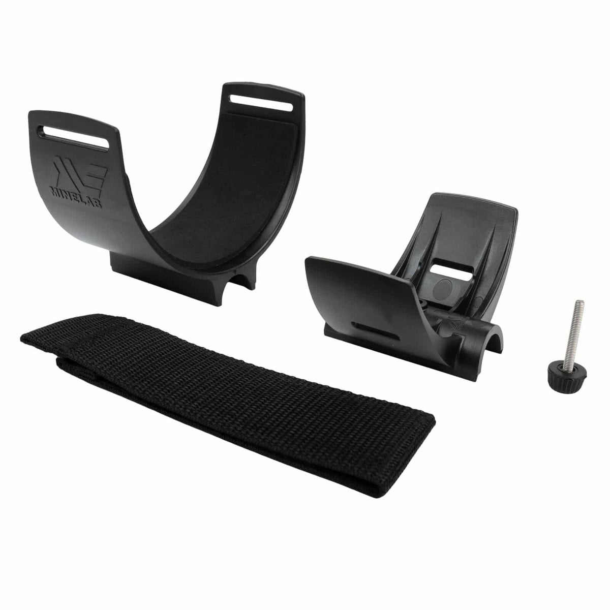 Minelab armrest kit rear stand component with mounting hardware visible