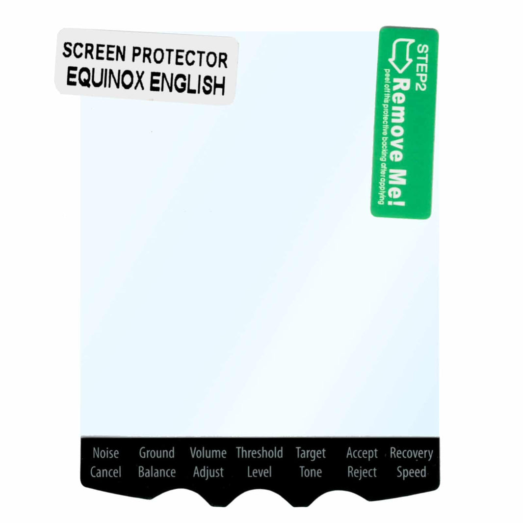 Minelab Equinox screen protector 5-pack with cleaning cloth on white background