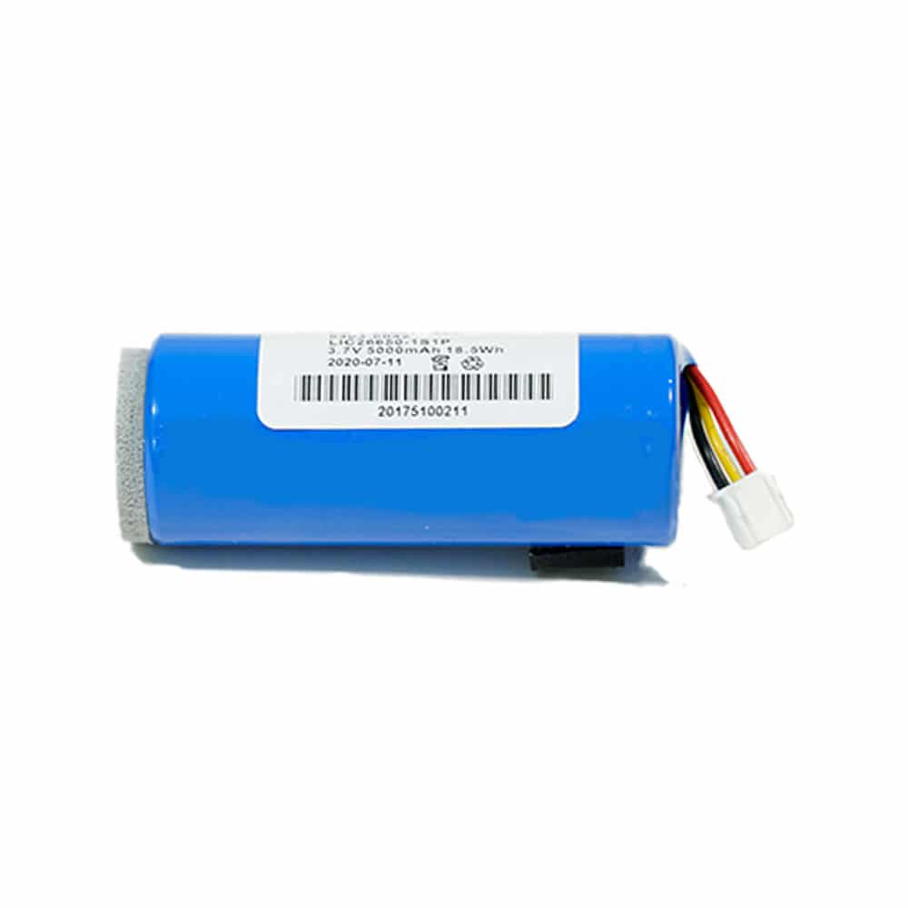 Close-up view of Minelab Equinox battery showing 3.7V 5000mAh specifications and part number