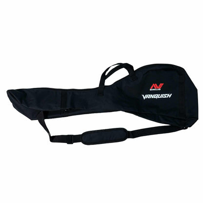 Minelab black canvas carry bag for Vanquish 340, 440, and 540 metal detectors with padded shoulder strap
