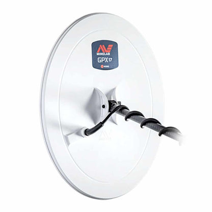 Minelab GPX 17 coil side profile showing solid elliptical housing and cable