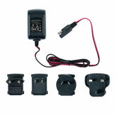 Close-up view of Minelab Excalibur charger showing LED indicator lights