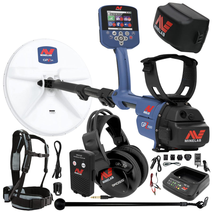 Minelab GPZ 7000 gold detector with GPZ 14 coil and control box display