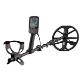 Minelab Equinox 900 metal detector assembled with EQX 11 in Double-D coil, side view