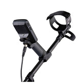 Minelab Equinox 900 control pod from behind showing the speaker, charging connector and armrest