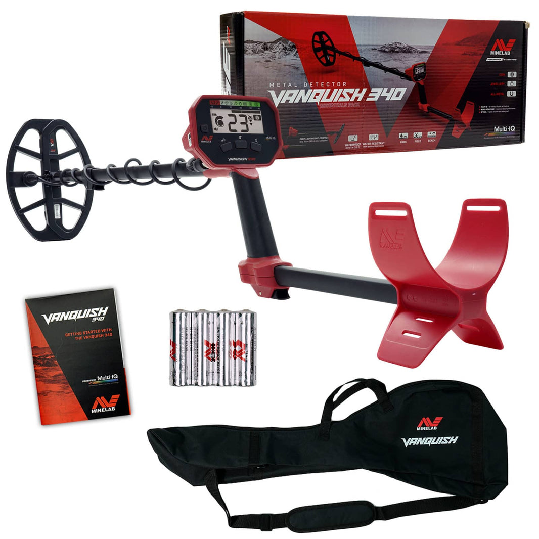 Minelab VANQUISH 340 metal detector with protective carry bag for transport