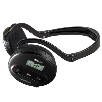 XP Deus WS4 wireless backphone headphones with integrated control interface and LCD display