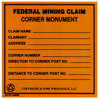Federal Mining Claim Corner Monument Bright Yellow 3x3"