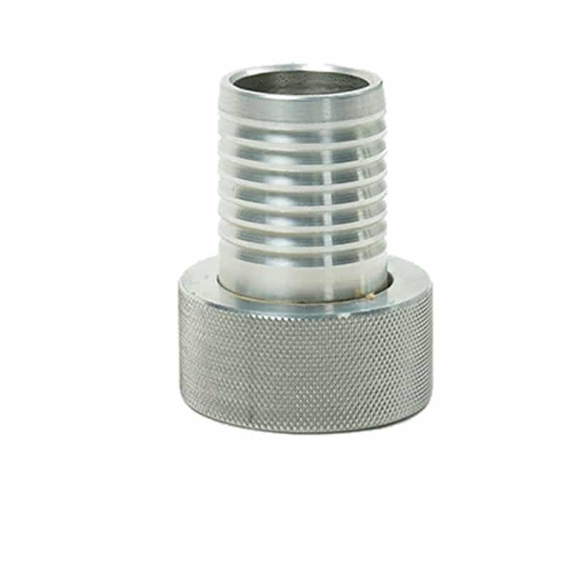 AU Engineering 1.25 inch aluminum hose connector showing threaded and slip ends