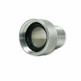 Close-up view of precision machined aluminum hose connector threading
