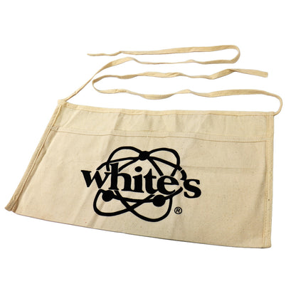 White's Treasure Hunt Apron white canvas with dual pouches and logo