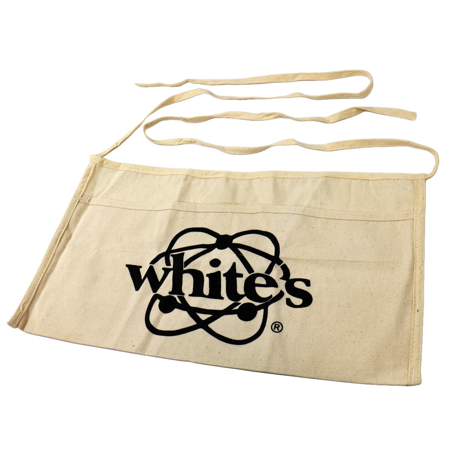 White's Treasure Hunt Apron white canvas with dual pouches and logo
