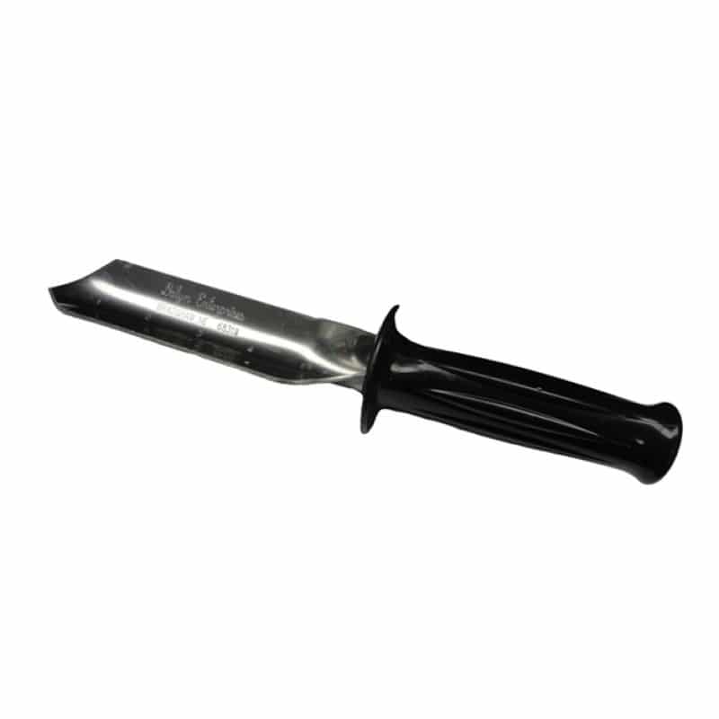 White's stainless steel digging trowel with 6.5-inch blade and rubber handle showing measurement markings