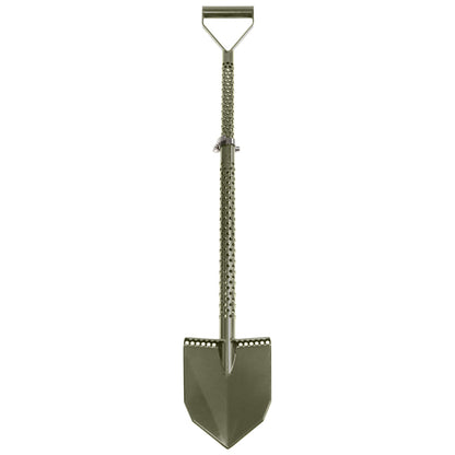Motley Field Fox adjustable travel shovel in green with D-handle and heat-treated blade