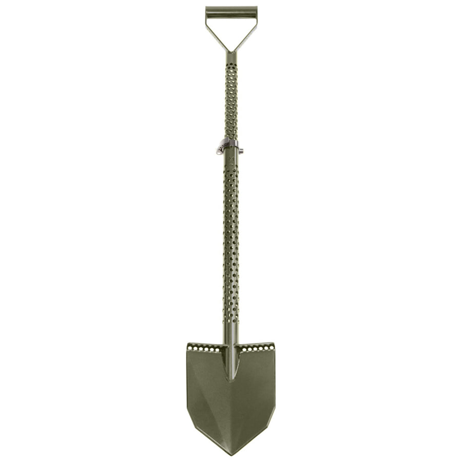 Motley Field Fox adjustable travel shovel in green with D-handle and heat-treated blade