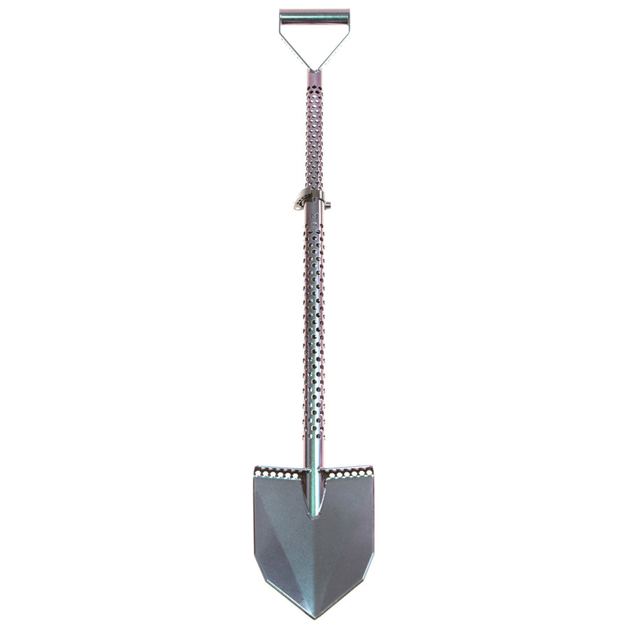 Motley Field Fox metal detecting shovel in chameleon color showing adjustable length mechanism