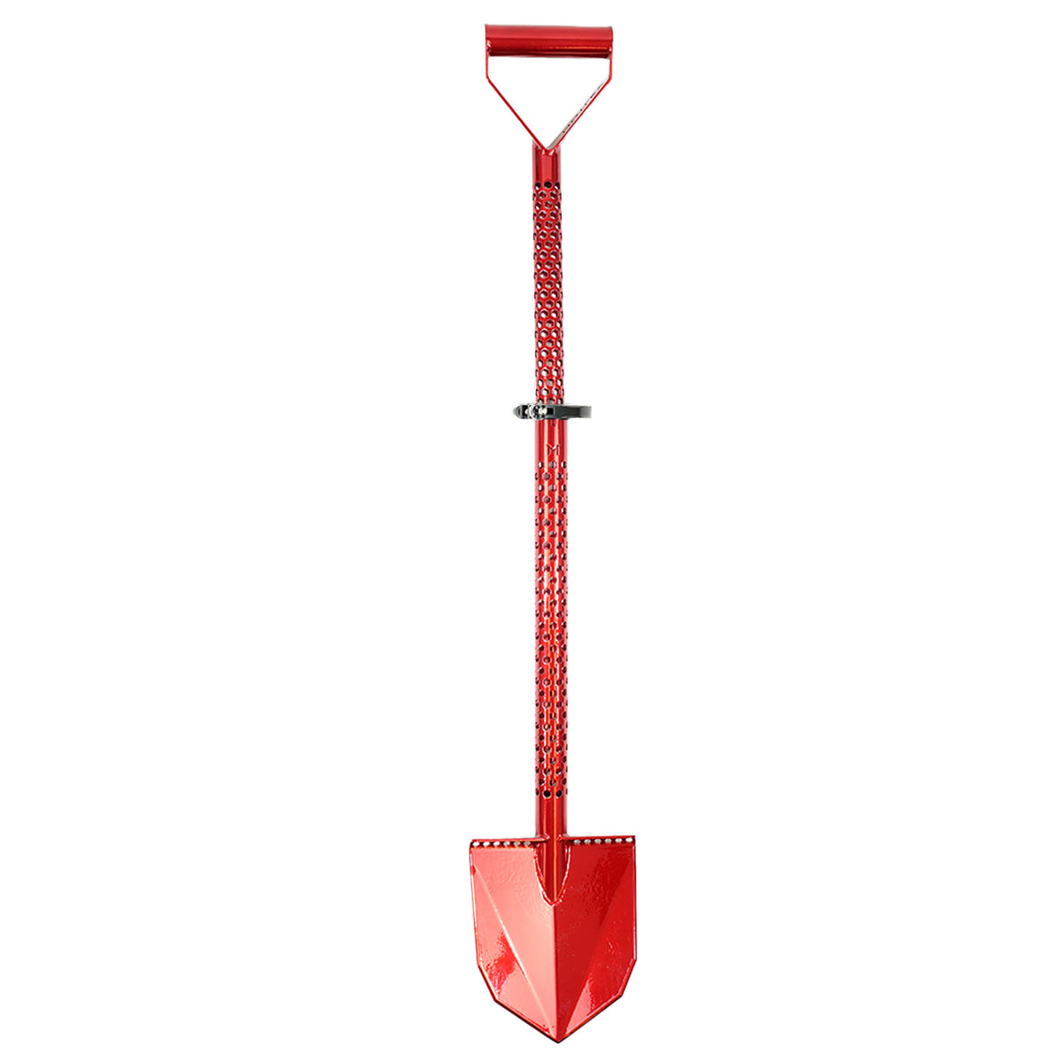 Red Motley Field Fox travel shovel showing cold-pressed heat-treated blade construction