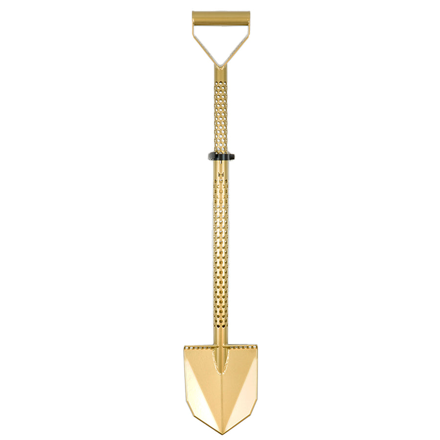 Motley Field Fox adjustable shovel in gold finish with forward-angled ergonomic design