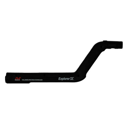 Minelab right-hand handle replacement for Explorer metal detectors, showing molded grip texture and screw-boss mounting points