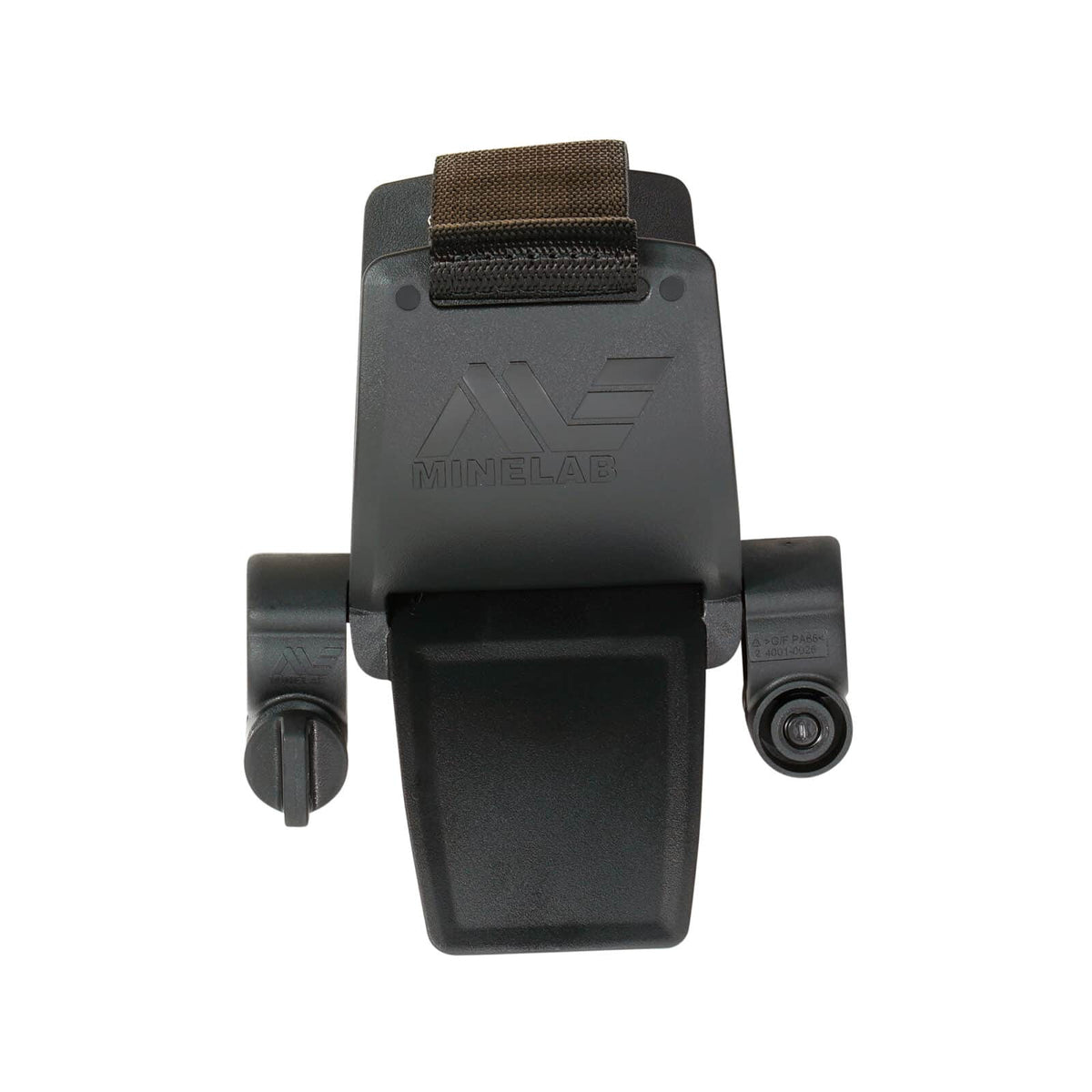 Close-up view of Minelab armrest assembly showing mounting hardware