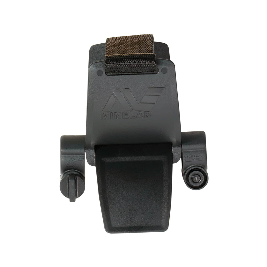 Close-up view of Minelab armrest assembly showing mounting hardware