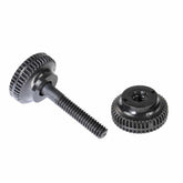 Close-up view of Fisher metal detector coil mounting nut and bolt hardware