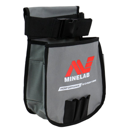 Minelab treasure hunting pouch with belt attachment system visible
