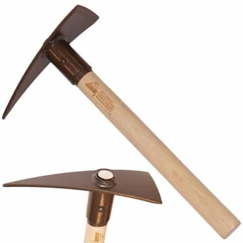 Apex Badger LT prospecting pick with hickory handle and magnet mounted in the black steel head