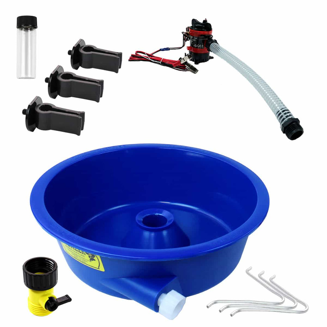 Blue Bowl Concentrator Kit complete setup showing bowl, pump, leg levelers and accessories