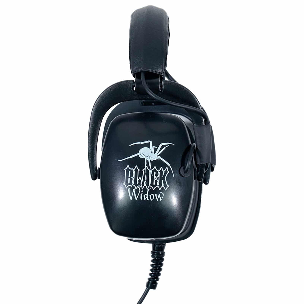 Black Widow Platinum headphones angled side view showing the extended muff