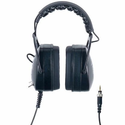 DetectorPro Black Widow Platinum headphones, front view with 1/8 in plug