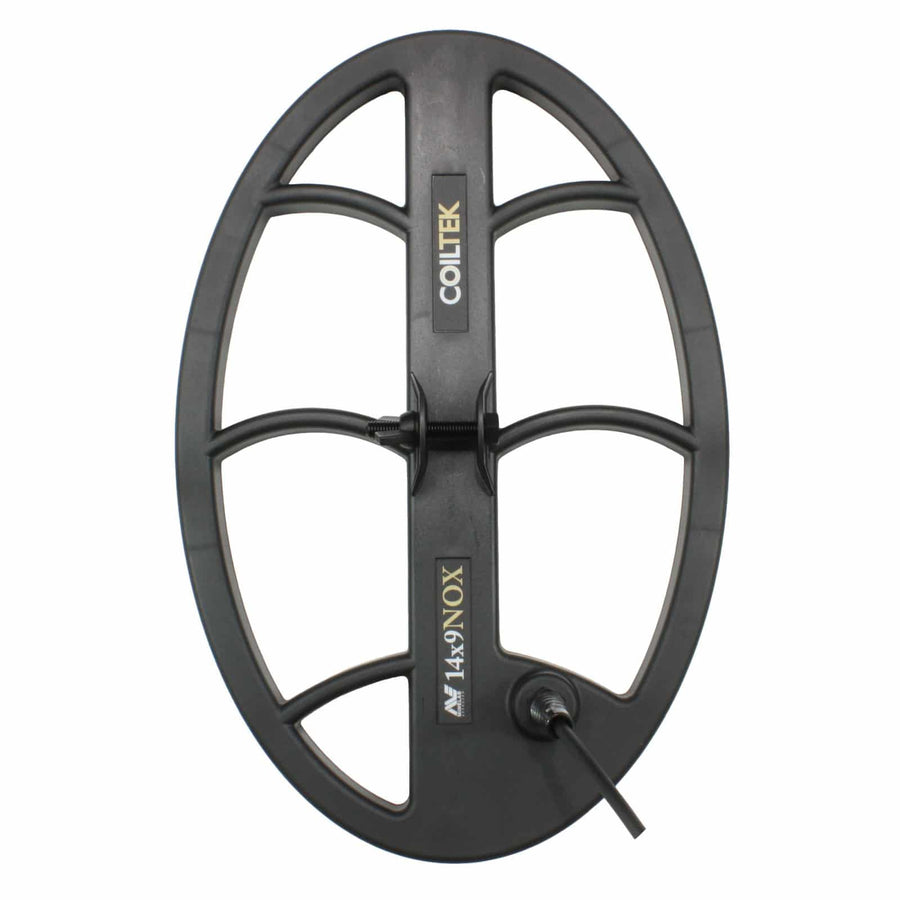 Coiltek 14x9 DD search coil with attached skidplate for Minelab Equinox detectors