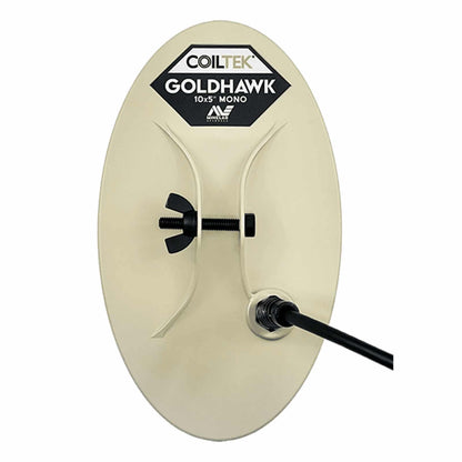 The Coiltek Goldhawk 10x5 elliptical mono coil with black skidplate and GPX 6000 connector