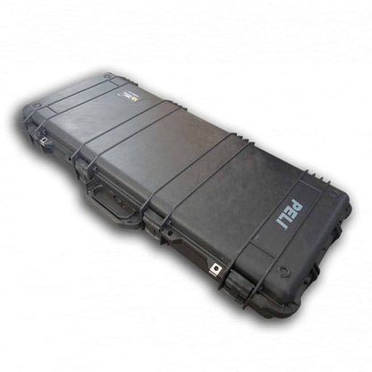 Black Pelicase 1700 hard case for XP Deus and ORX metal detectors with rolling casters and folding handle