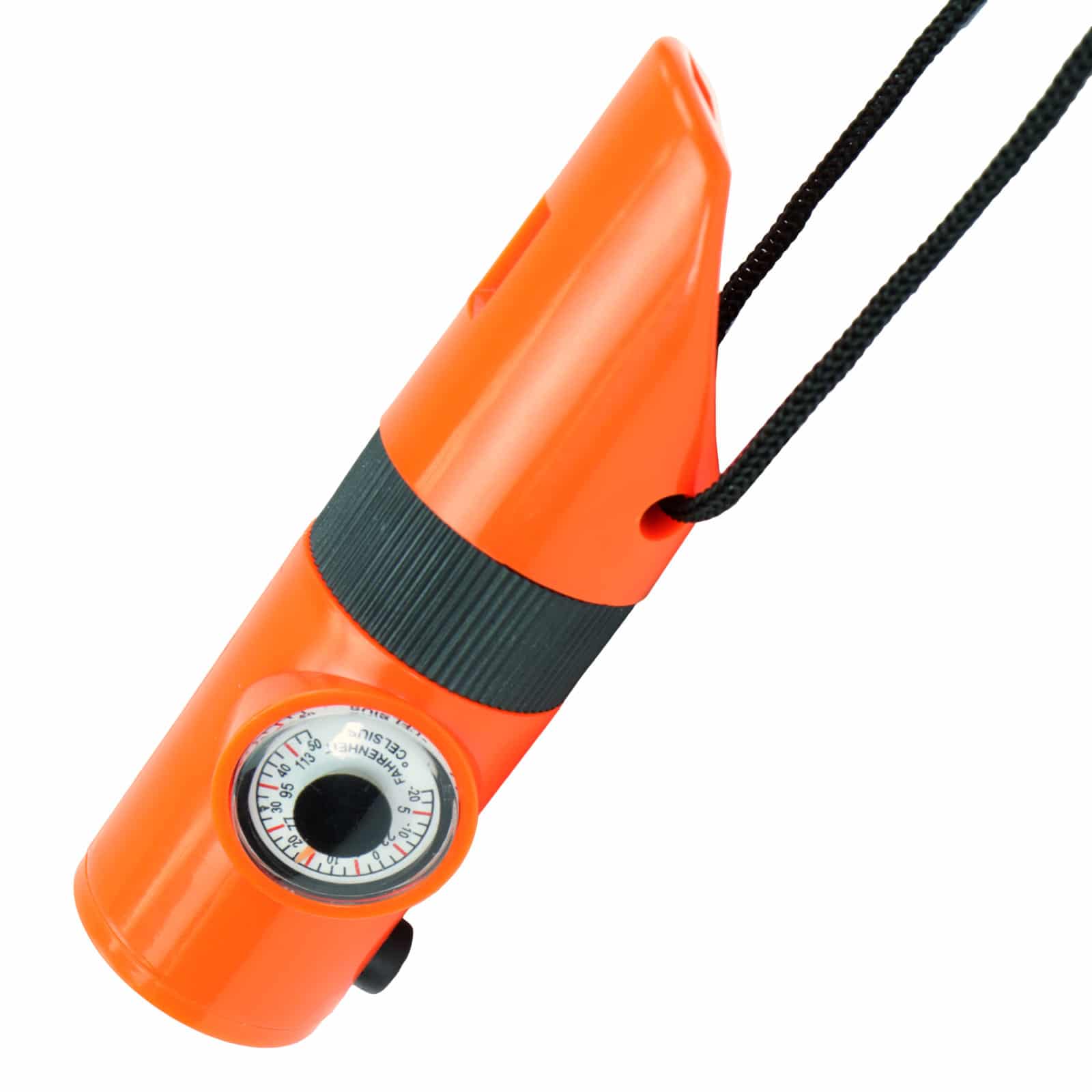 7-in-1 Orange Survival Whistle with LED Flashlight