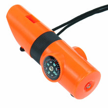 Orange 7-In-1 Survival Whistle with LED Flashlight and Compass