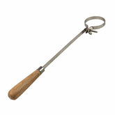 Side profile of TerraX 15 inch crucible tongs showing steel construction and wood handle